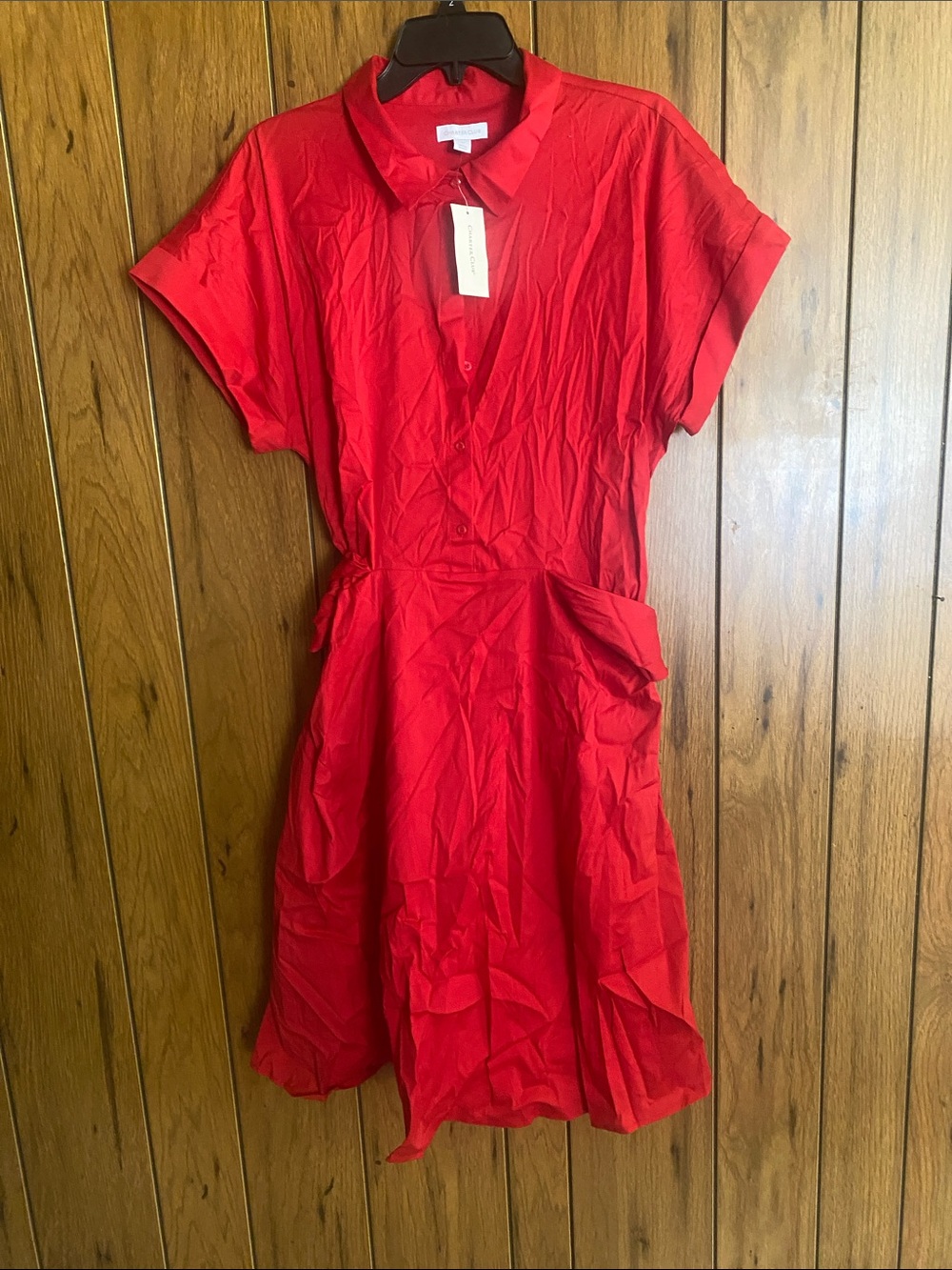 Charter Club Red Short-Sleeve Midi Shirt Dress